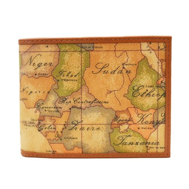 【Alviero Martini】義大利地圖包 經典8卡雙夾層時尚短夾 皮夾(地圖黃)(尾牙 春節 春酒 年貨 情人節)