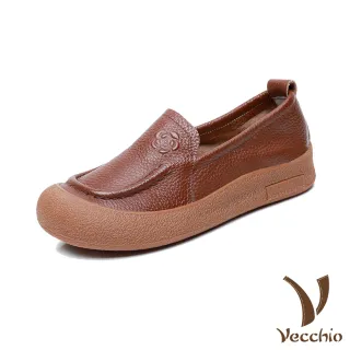【Vecchio】真皮樂福鞋 厚底樂福鞋/真皮頭層牛皮玫瑰浮雕餅乾厚底樂福鞋(棕)