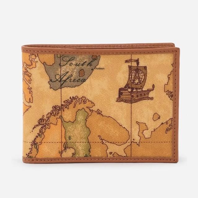 【Alviero Martini】義大利地圖包 經典8卡證件短夾 皮夾(地圖黃)