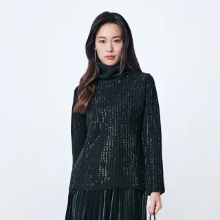 【KeyWear 奇威名品】奢華滿版鑽貼高領針織上衣(共2色)