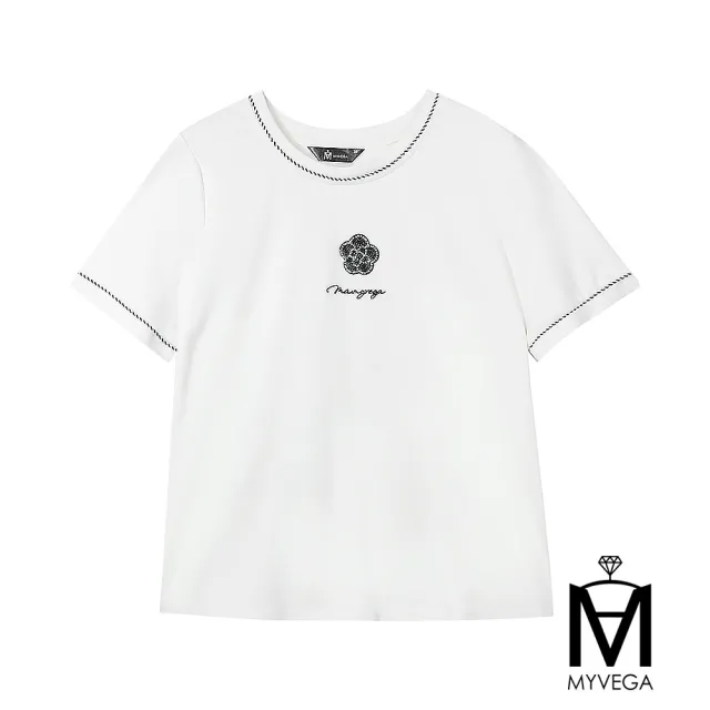 【MYVEGA 麥雪爾】出清品 MA純棉小香風山茶花珠繡上衣-白(復古T/)