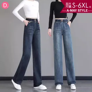 【Amay Style 艾美時尚】中大尺碼女裝 丹寧休閒褲 直筒褲 復古刷色顯瘦長腿牛仔褲。S-6XL(共3款.現貨+預購)