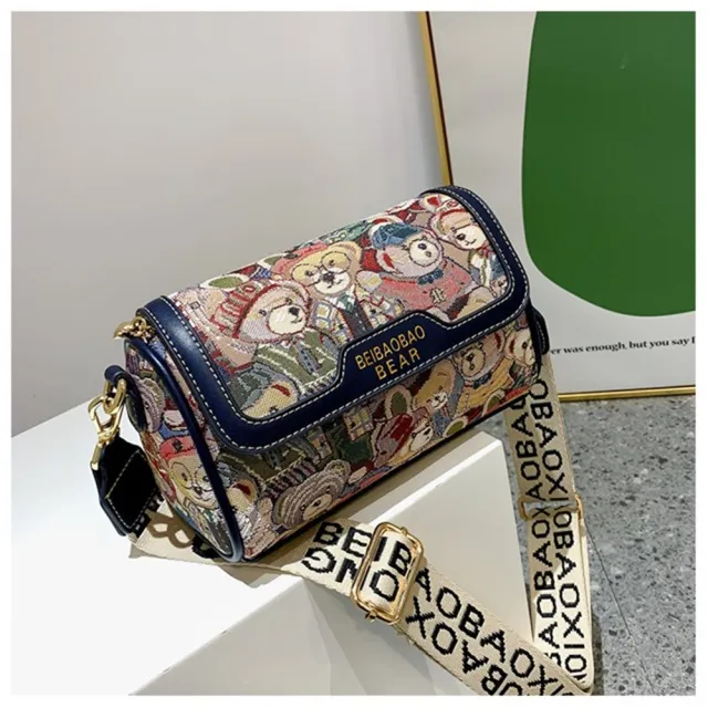 【巴黎精品】現貨+預購 側背包皮革肩背包托特包帆布包波士頓包隨身女包包(卡通小熊印花寬肩帶3色a1ev1