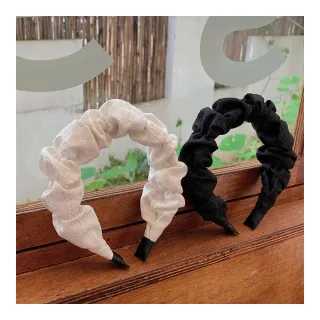 【MISS KOREA】小花髮圈 刺繡髮圈/韓國設計立體小花刺繡布藝褶皺髮圈 髮箍(2色任選)