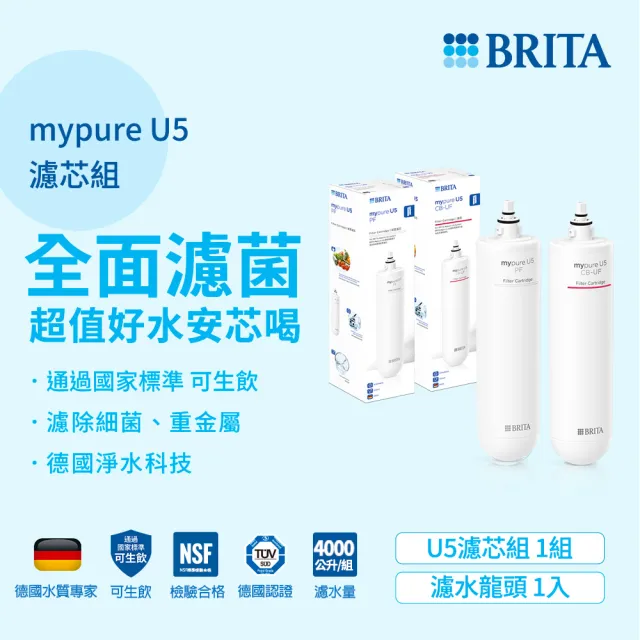 【BRITA】官方直營 mypure U5 超微濾菌櫥下濾水系統專用前置濾芯+濾芯組合(0.1微米中空絲膜)