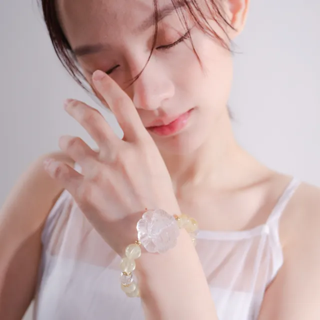 【天天水晶 TINGTING】黃水晶 x 白水晶 大九尾狐仙 鑽切 設計款水晶手鍊招財A100012