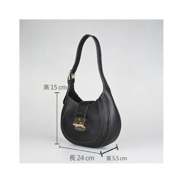 【FURLA 芙拉】FURLA Club 2 立體LOGO壓紋小牛皮拼皮革吸釦式肩背包(黑)