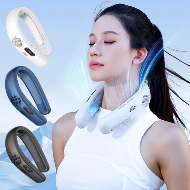【Nil】FB12 風力/製冷三檔掛脖風扇 USB冰敷冷氣電風扇 數顯掛頸風扇 戶外運動降溫風扇 空調扇