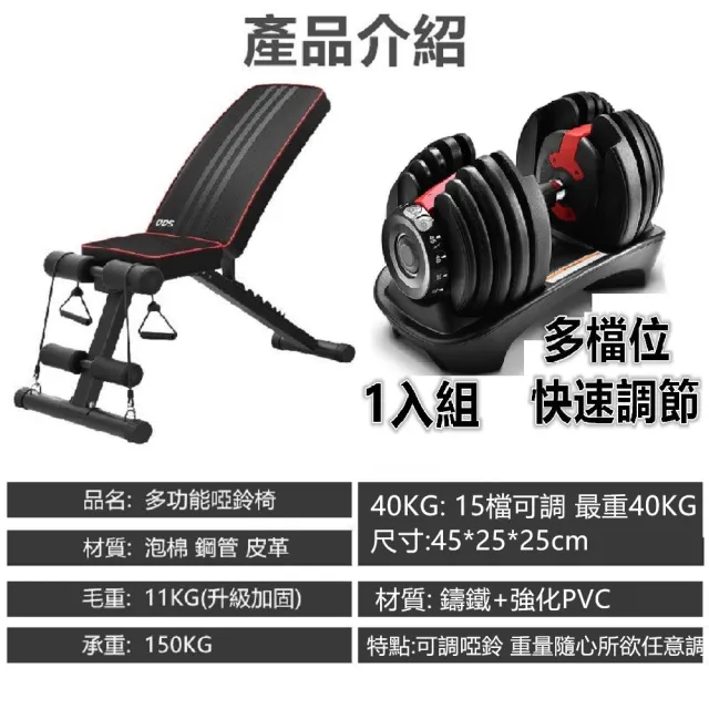 【彬彬小舖】DDS啞鈴椅+40KG可調啞鈴1入組 15種重量可調(快調啞鈴 健身器材 可調式啞鈴 重訓 槓鈴)