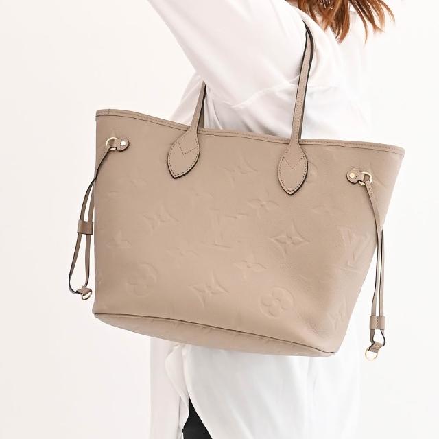 LV LOUIS VUITTON路易威登 M45686 NEVERFULL MM 經典押花牛皮束口購物包/托特包