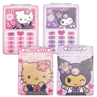 【小禮堂】Sanrio 三麗鷗 皮質方形隨身鏡 平成高校款 Kitty 酷洛米(平輸品)
