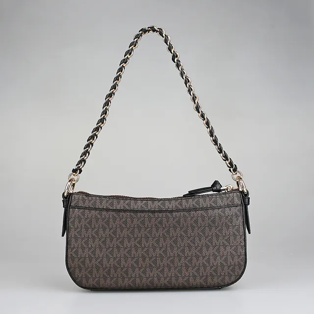 【Michael Kors】MICHAEL KORS 經典LOGO四合一PVC搭縫線牛皮拉鍊釦式手提斜背包(深褐x黑)