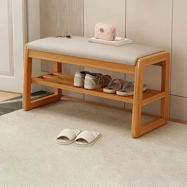【HANACO】實木一體鞋櫃鞋架 雙層(100*30*45CM 軟包長條凳  換鞋凳 入戶穿鞋凳)