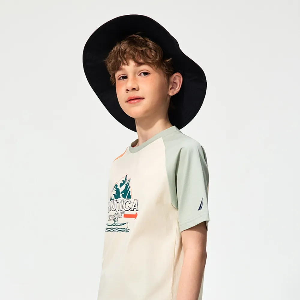 【NAUTICA KIDS】米雙色袖涼感抑菌T恤6-18歲 N4840313(Nautica kids 涼感抑菌T恤)