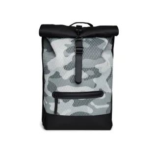【Rains】Rolltop Rucksack Mesh W3 網狀造型防水捲蓋後背包(Camo 迷彩)