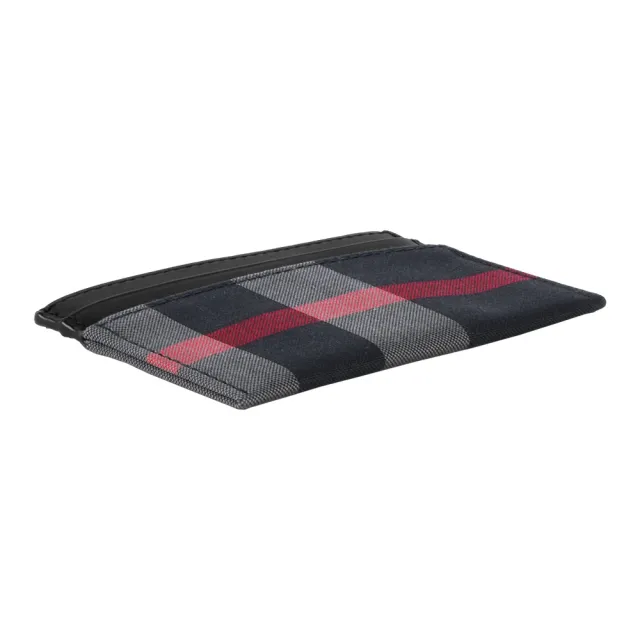 【BURBERRY 巴寶莉】Sandon 格紋帆布及皮革4卡卡片夾/名片夾(海軍藍/灰色)