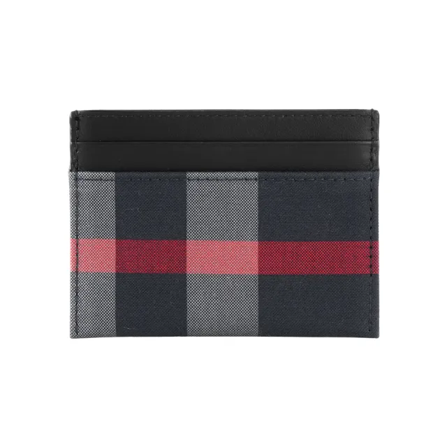 【BURBERRY 巴寶莉】Sandon 格紋帆布及皮革4卡卡片夾/名片夾(海軍藍/灰色)