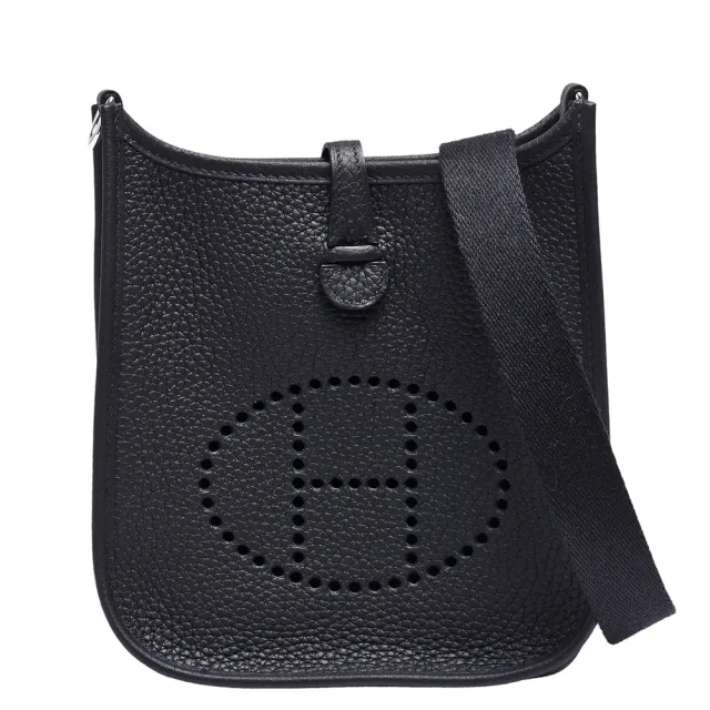 【Hermes 愛馬仕】Evelyne 16 Amazone short系列荔枝紋小牛皮鏤空洞H LOGO肩背包(迷你-黑H085945CK-BLK)