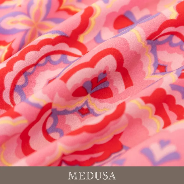 【MEDUSA 曼度莎】現貨-桃粉幾何印花雪紡寬褲（M-XL）｜女寬褲 休閒長褲 雪紡褲(601-5190B)