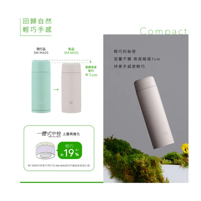 【ZOJIRUSHI 象印】不鏽鋼一體式中栓真空保溫杯-250ml(SM-MS25 保溫瓶/保冰/環保杯)
