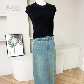 【IRIS 艾莉詩】率性剪裁牛仔裙-藍色(522A4)