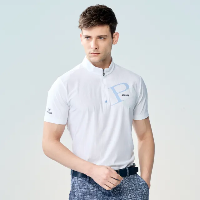 【PING】男款吸濕排汗涼感短袖立領上衣-白(GOLF/高爾夫球衫/PA25126-87)