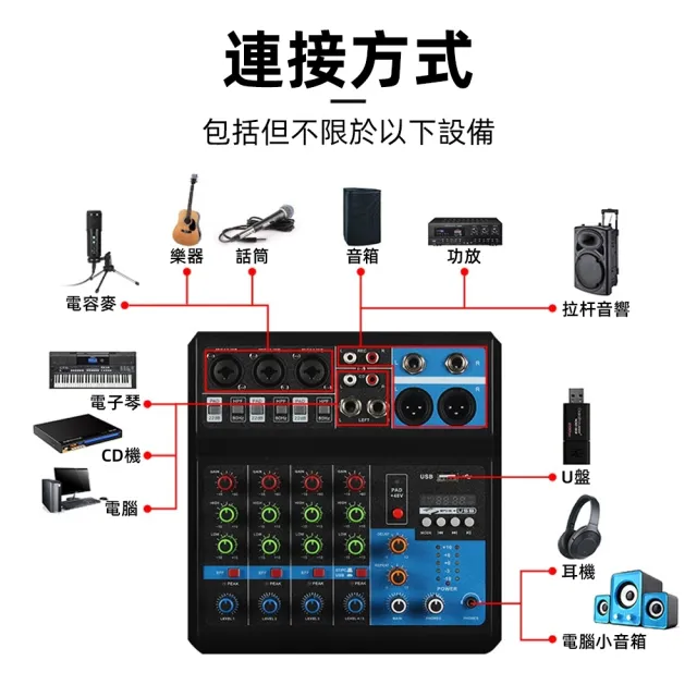 【科凌】5路調音台數字效果器混音器(內置藍牙/實時監聽/混響效果)