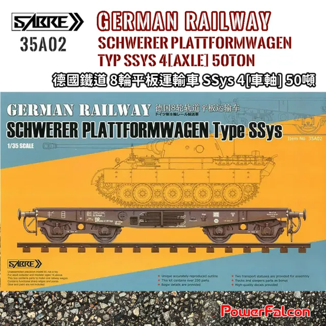 【PowerFalcon】1/35 德國鐵道8輪平板運輸車 SSys 4車軸50噸(SABRE 35A02 火車鐵路模型)