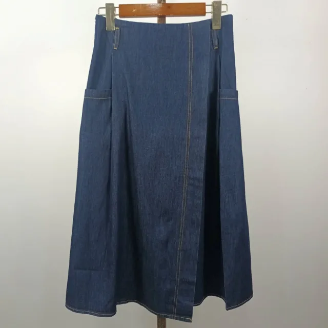 【SuperWands】斜分割假兩片A字復古牛仔裙