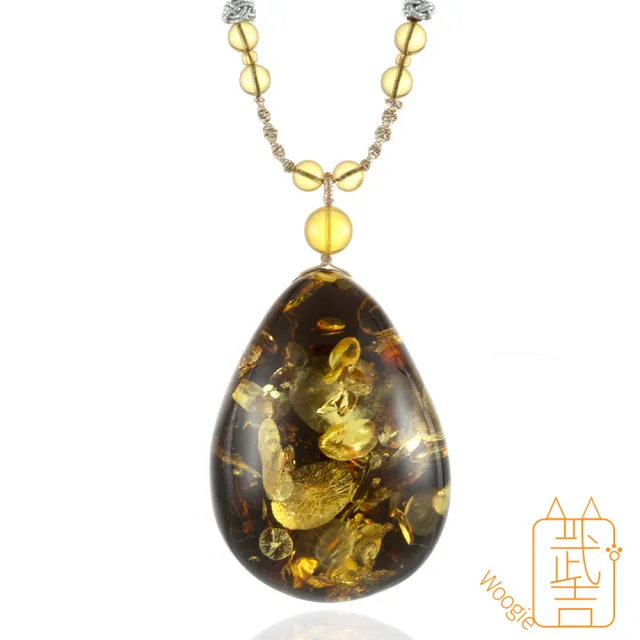 【Woogie武吉珠寶】琥珀蜜蠟精品級綠珀項鍊(特級景觀61x44mm)