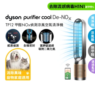 【dyson 戴森】TP12 Purifier Cool De-NOx二合一甲醛NOx偵測涼風空氣清淨機(鎳金色)