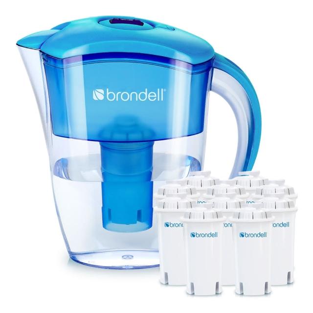 【Brondell】美國邦特爾 H2O+ 長效濾水壺 (藍)+八周長效濾芯(10入)(共1壺10芯)