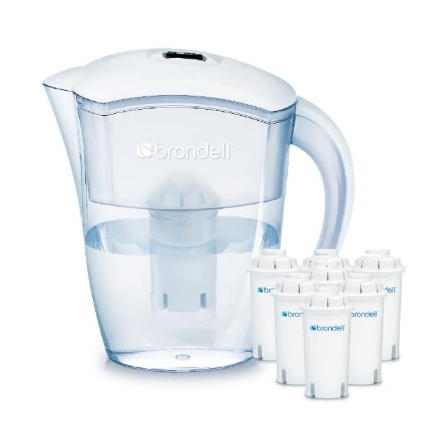 【Brondell】美國邦特爾 H2O+ 長效濾水壺 (白)+八周長效濾芯(7入)(共1壺7芯)