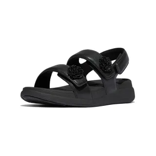 【FitFlop】F-MODE GO 珠扣可調式厚底後帶涼鞋-女(靚黑色)