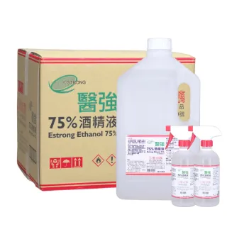 【醫強】75%酒精液 6桶+2瓶組合(4000ml/桶+500ml/瓶+酒精專用噴頭x2 防疫清潔)