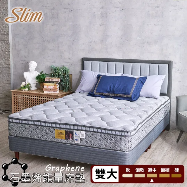 【SLIM】雙人加大石墨烯天絲乳膠記憶膠透氣獨立筒床墊6x6.2尺x21cm-健康型