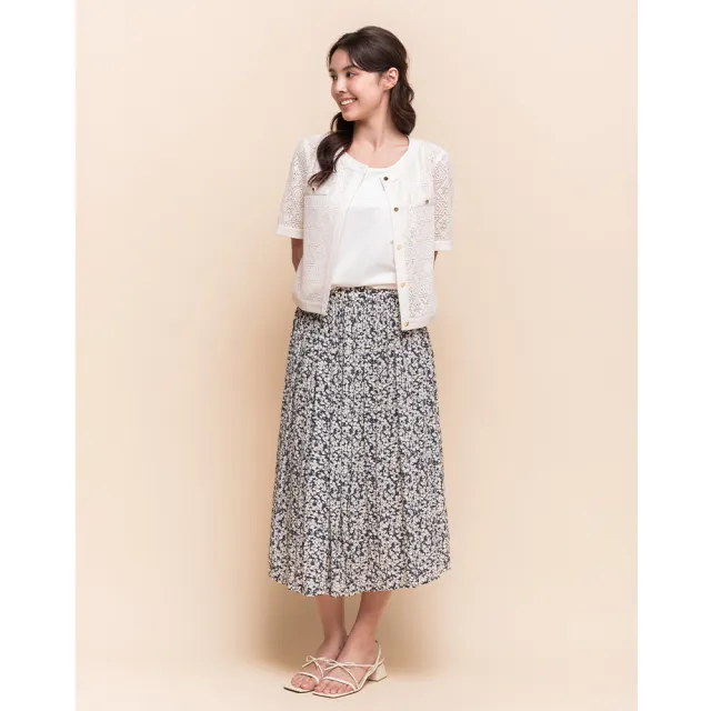 【perng yuh 芃諭名品】意象揮灑 花朵印花 壓褶裙(2025 SS Collection｜4A春夏新品上市)