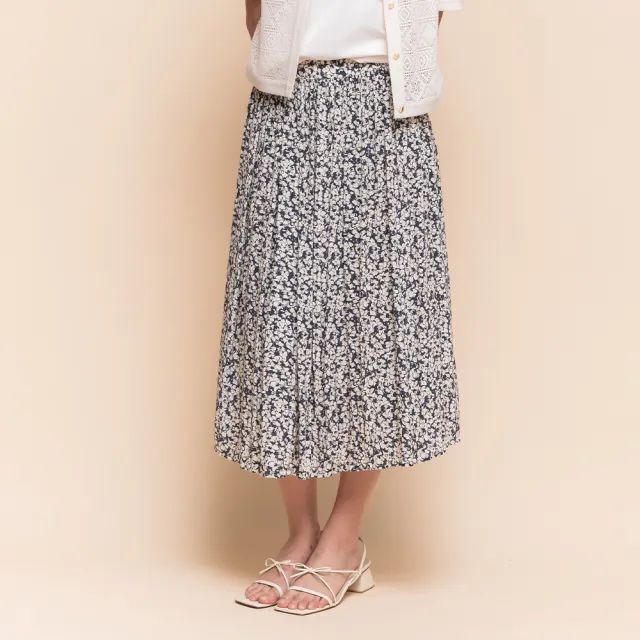 【perng yuh 芃諭名品】意象揮灑 花朵印花 壓褶裙(2025 SS Collection｜4A春夏新品上市)