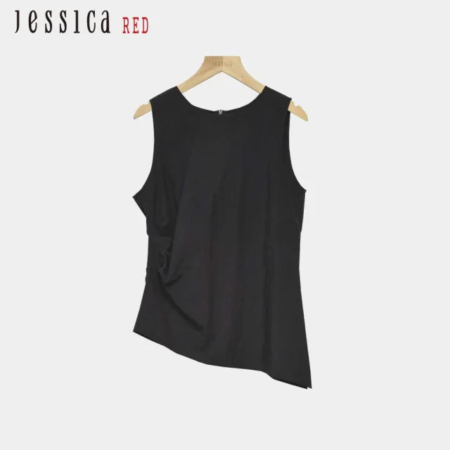【Jessica Red】清涼百搭皺褶收腰無袖背心上衣R53304（黑）