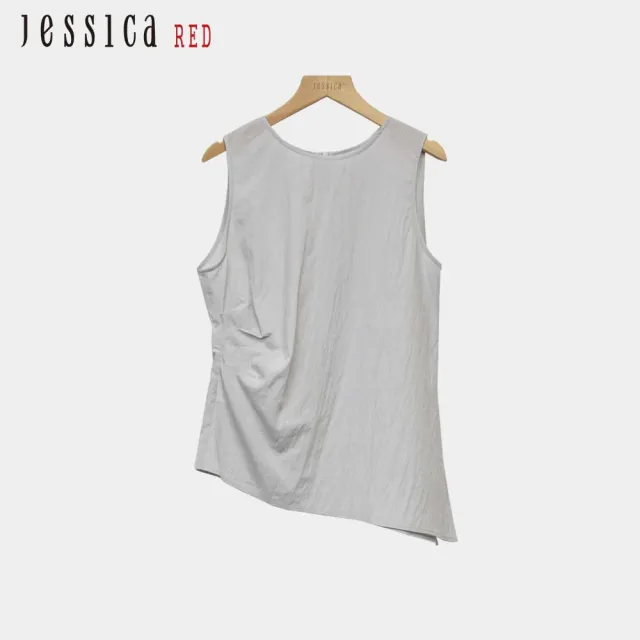 【Jessica Red】清涼百搭皺褶收腰無袖背心上衣R53304(淺灰)