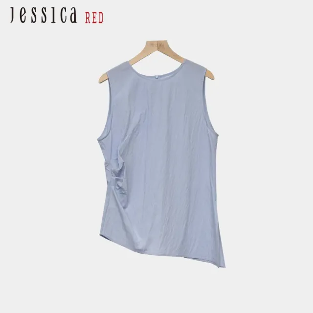【Jessica Red】清涼百搭皺褶收腰無袖背心上衣R53304（藍）