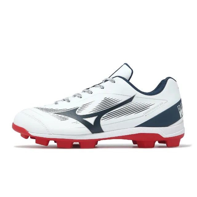 【MIZUNO 美津濃】棒壘球鞋 Cushionrevo DIA 寬楦 男鞋 白 藍 紅 支撐 11GP2560-14