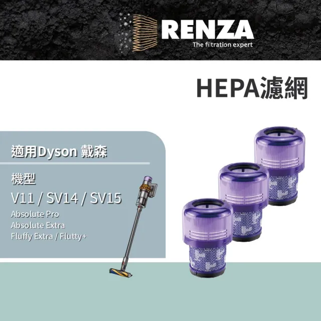 【RENZA】濾網 適用 Dyson 戴森 吸塵器 V11 SV14 SV15 HEPA濾網 3入組(替代 V11 集塵濾網)