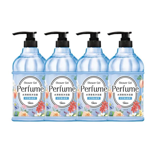 【Green 綠的】水潤香氛沐浴露650mlx4(鈴蘭&黑醋栗/蘋果&茉莉花/天竺葵&香草)