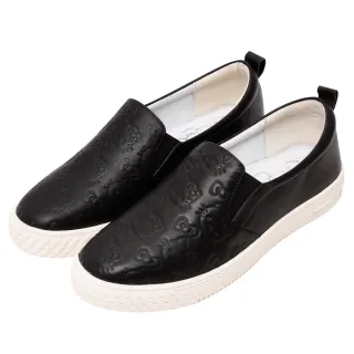 【Ann’S】Ann’S X Sanrio三麗鷗 HELLO KITTY 聯名 經典滿版無色烙印 牛皮真皮扁頭平底懶人鞋3cm(黑)