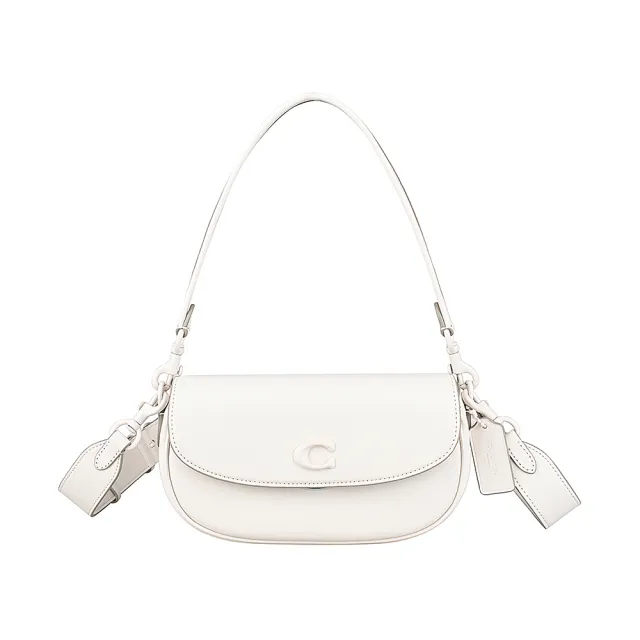【COACH】COACH EMMY 23 立體C字LOGO牛皮斜背馬鞍包(白)
