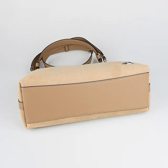 【COACH】COACH JULIET 金屬C字LOGO麂皮拼接牛皮斜背包(花生棕)
