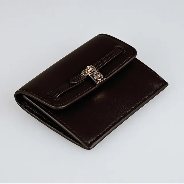 【Michael Kors】MICHAEL KORS Hamilton Legacy鎖頭吊飾2卡皮革卡片零錢包(小/巧克力棕)