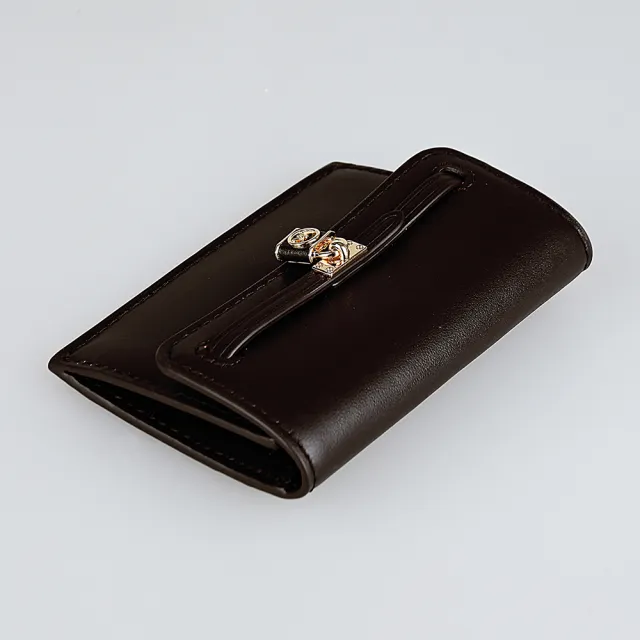 【Michael Kors】MICHAEL KORS Hamilton Legacy鎖頭吊飾2卡皮革卡片零錢包(小/巧克力棕)