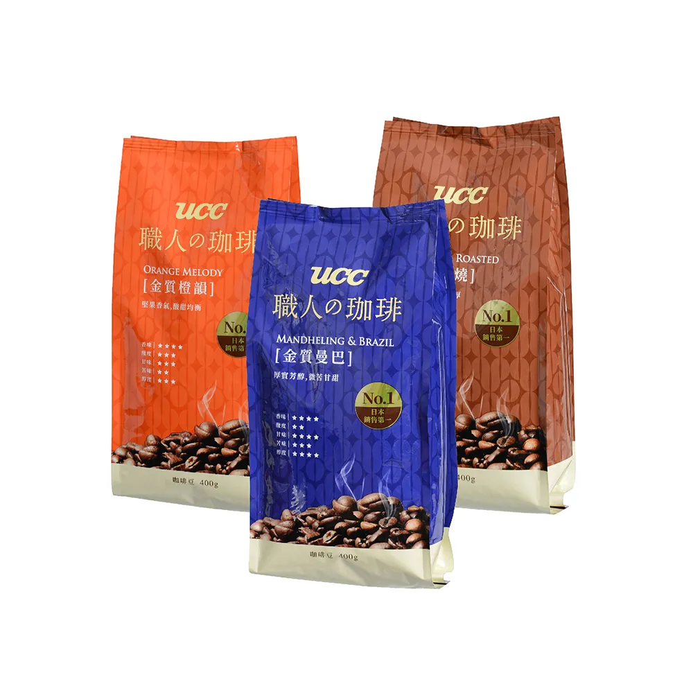 UCC】職人珈琲豆400gx4包(口味任選;金質炭燒/曼巴/橙韻) - momo